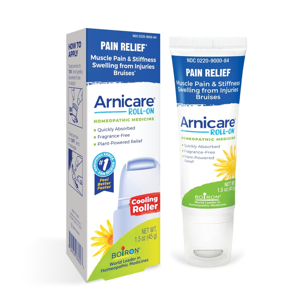 Boiron Arnicare Roll-On for Relief of Joint Pain, Muscle Pain, Muscle Soreness, and Swelling from Bruises or Injury - Cooling Metal Roller and Fragrance-Free - 1.5 oz