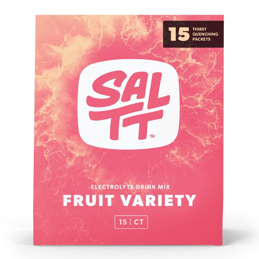 SALTT Electrolytes Toz Paketleri, Meyve Çeşitli Paketi (15 Paketler) - Magnezyum Pyum, sodyum, Trace Minerals - Vegan & Gluten Free - Travel Essentials - ABD'de Made in USA