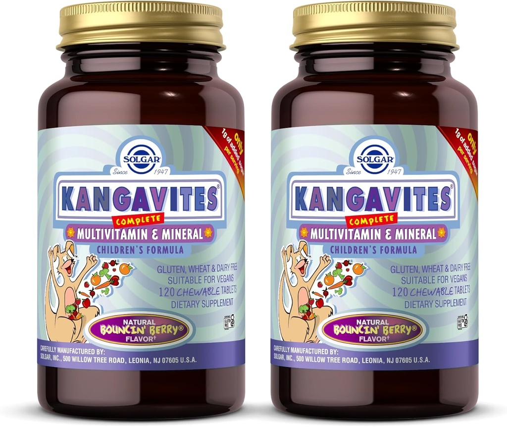 Solgar Kangavites, Bouncin’ Berry Flavor - 120 Chewable Tablets, Pack of 2 - Complete Multivitamin & Mineral Formula for Children - Vegan, Gluten Free
