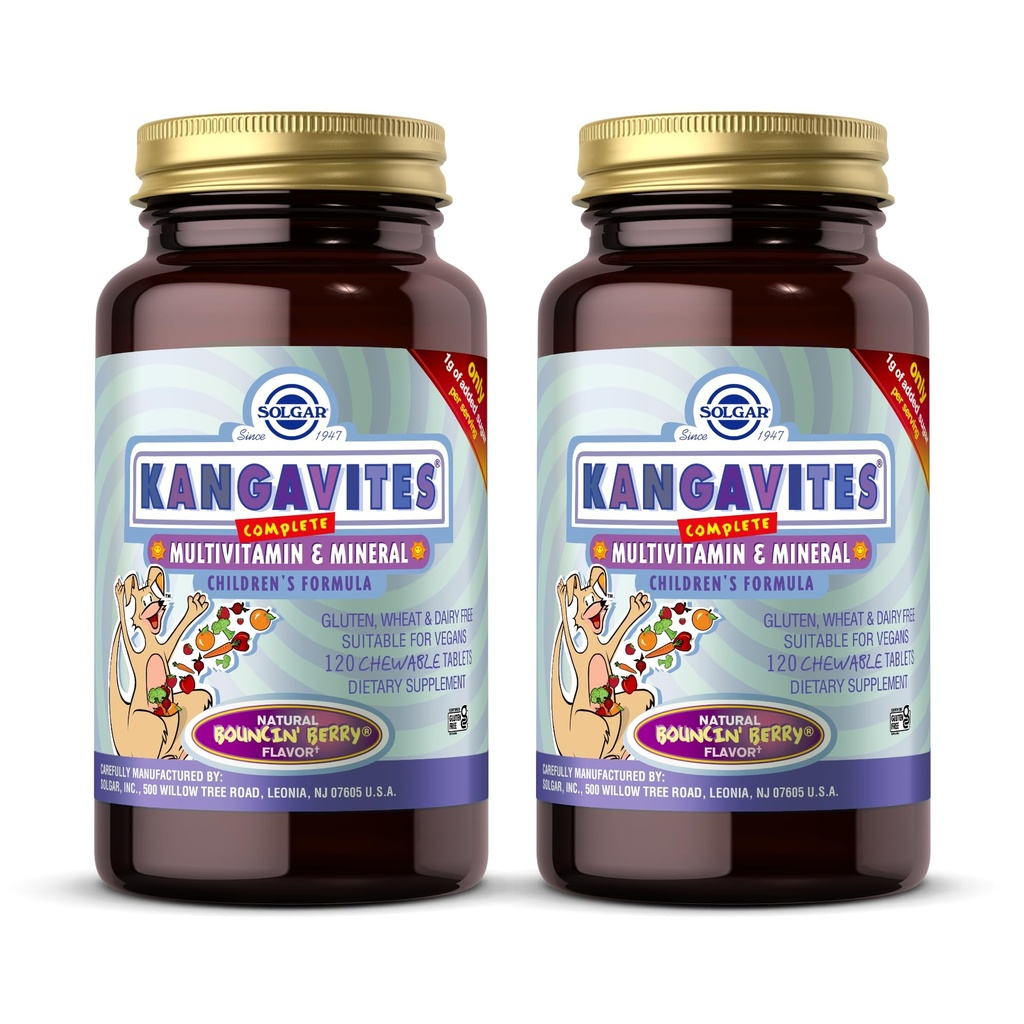 Solgar Kangavites, Bouncin’ Berry Flavor - 120 Chewable Tablets, Pack of 2 - Complete Multivitamin & Mineral Formula for Children - Vegan, Gluten Free