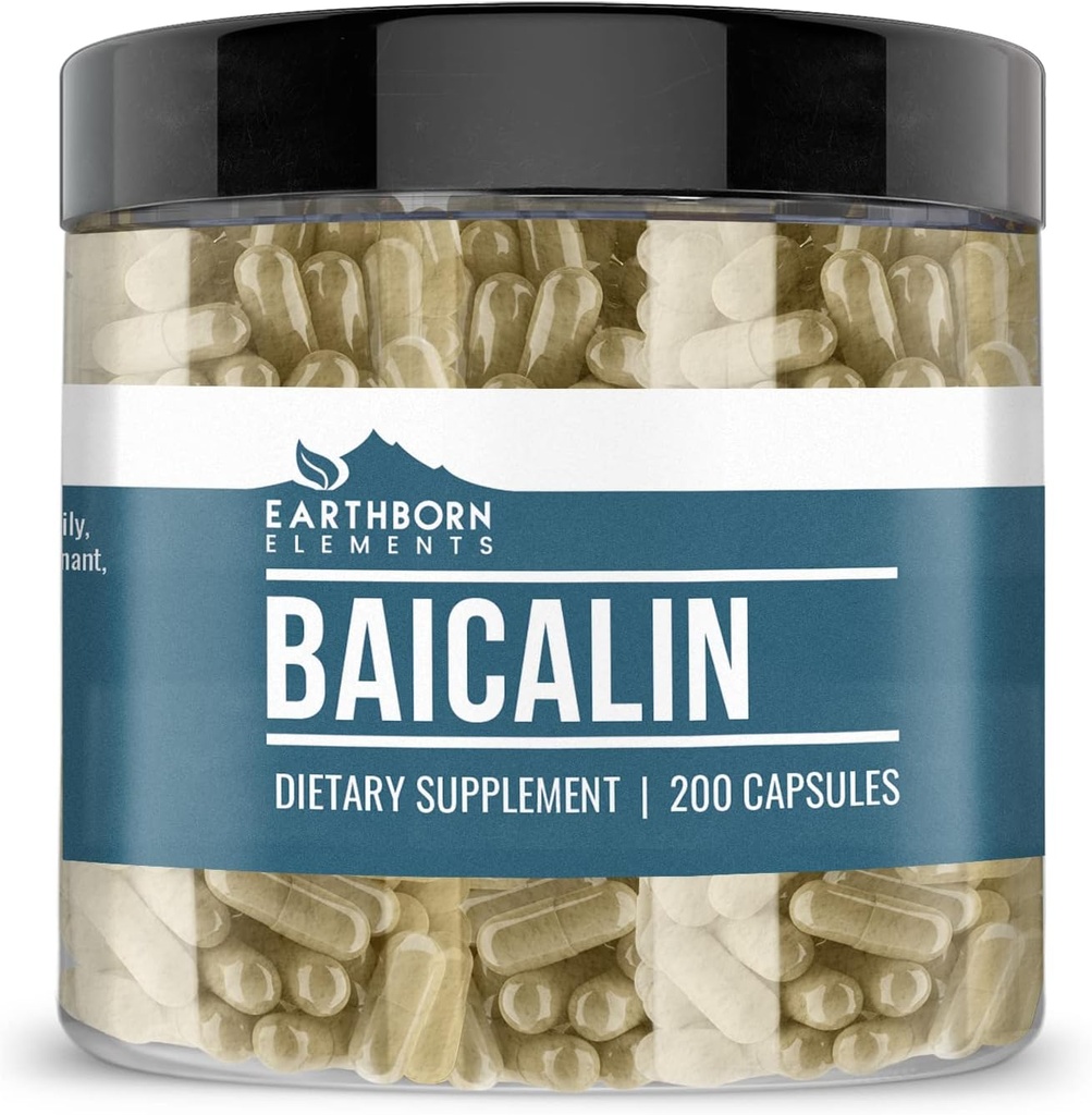Earthborn Elements Baicalin 200 Capsules, Pure & Undiled, No Wordss