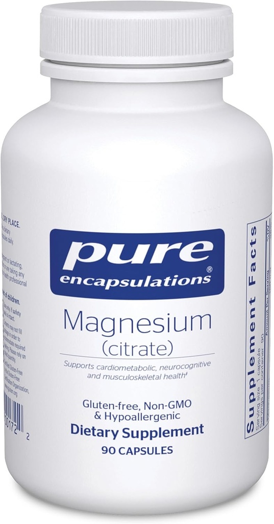 Pure Encapsulations Magnezyum (Citrate) - Uyku, Kalp Sağlığı, Bilişsel Sağlık, Kemik Sağlığı, Enerji, Kaslar ve Metabolism* - Premium Magnezyum ile - 90 Capsulesm