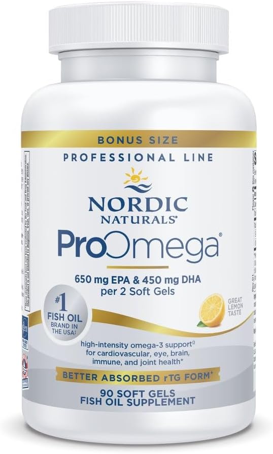 Nordic Naturals ProOmega, Lemon Flavor - 90 Soft Gels - 1280 mg Omega-3 - EPA & DHA ile Yüksek Yeterli Balık Yağı - Beyin, Göz, Kalp ve Immune Health - Non-GMO - 45 Hizmetler