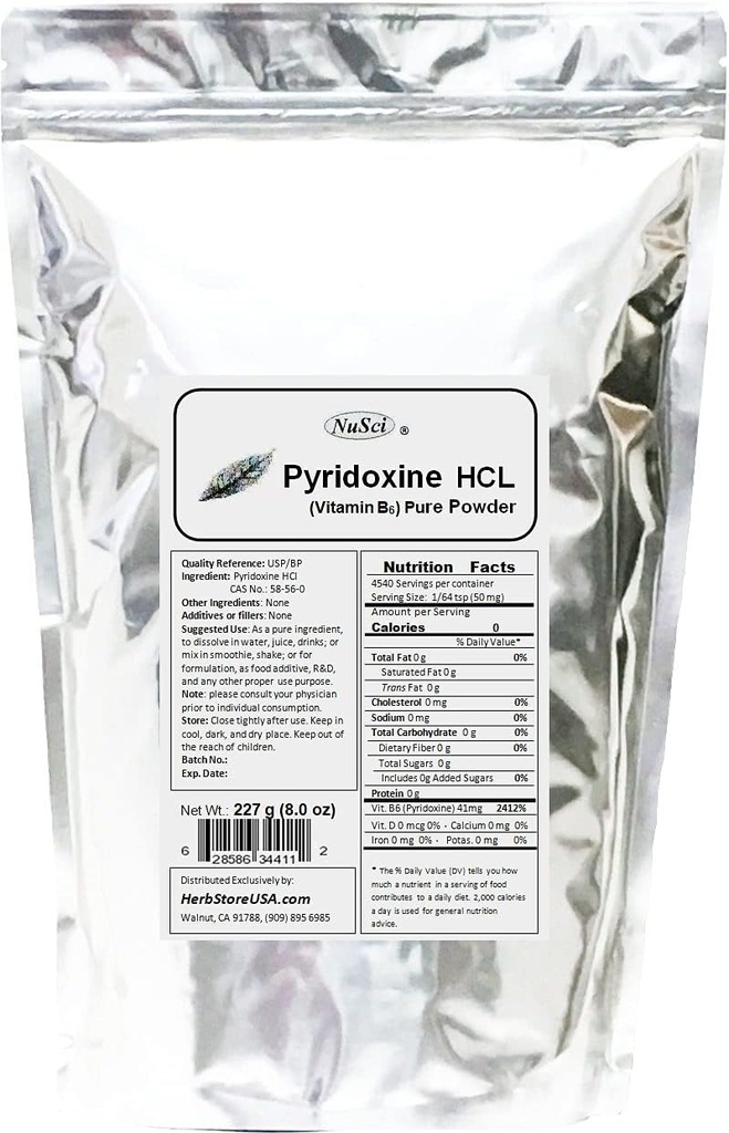 Pyridoksie HCl Vitamin B6 Pure Toz 8.0 oz (227 g)
