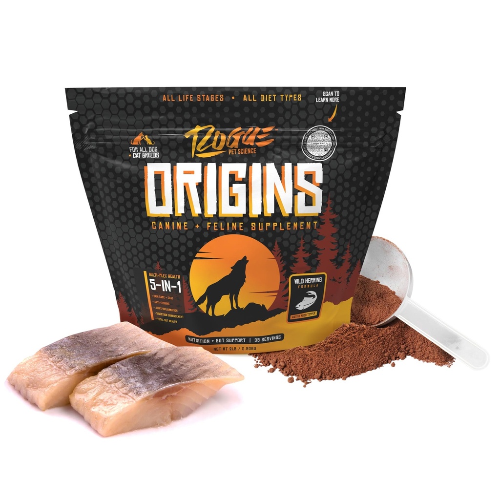 ROGUE PET SCIENCE Origins 5-in-1 Dog Supplement - Tozlu Gıda Topper w/Doğal Omega 3 Fish Oil - Sağlıklı Digestion, Skin, and Coat - Helps Itching & Joint Inflammation (2 lbs)