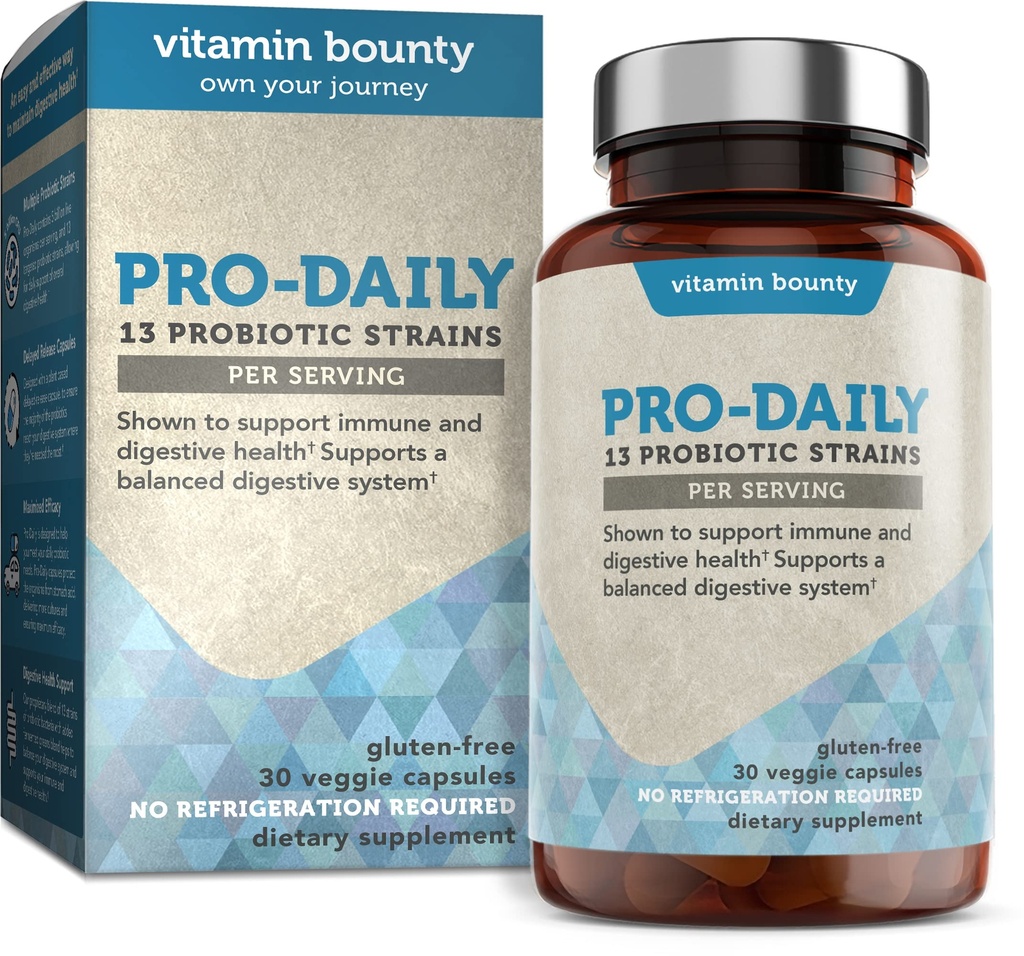 Bounty Pro-Daily Probiyotik 5 Milyar CFU - 13 Strains with Lactobacillus Acidofilius & Bifidobacterium for Digestive Health - Probiyotiks for Men & Women Gut Health Support