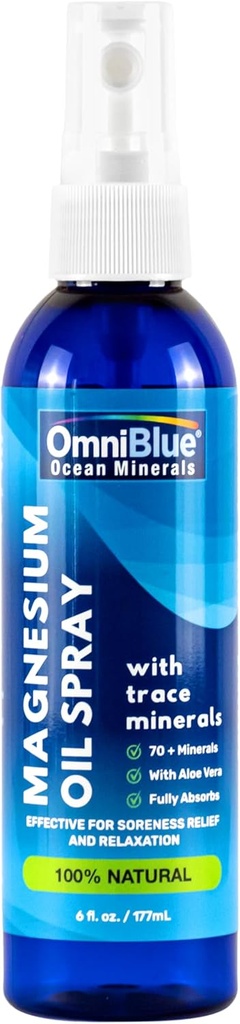 OmniBlue Blue Magnezyum & Ocean Mineral Mix- Topical, Ionic & Bio available Trace Minerals - Soreness için Yardım, Cramps, Ortaklar ve Uyku - Guangzhou Absor Fast, No Sting - USA Made (6oz)