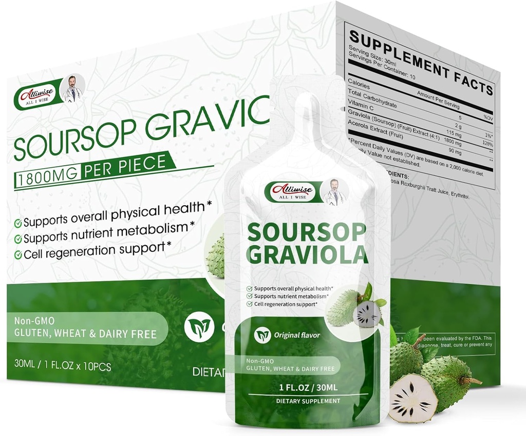 Soursop Graviola Liquid, Soursop Add Organik Pure for Cell Support & Rejenerasyon, Immune Boost, High Abpole Soursop Bitters IOral Çözüm-10 FL OZ