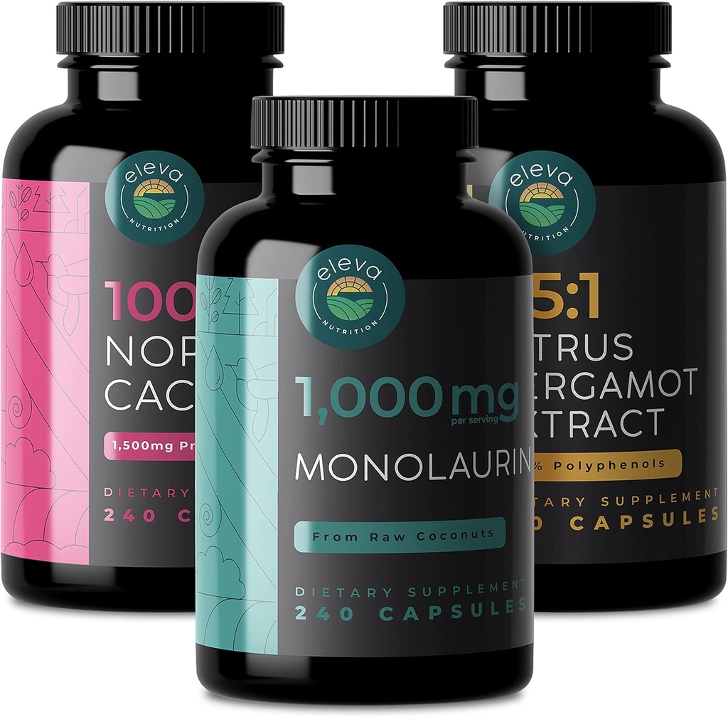 Citrus Bergamot, Nopal Cactus, & Monolaurin Bundle (στα Αγγλικά). Καψάκια εσπεριδοειδών, καψάκια μονολαουρίνης 1000mg και κάψουλες Prickly Pear Cactus 1500mg