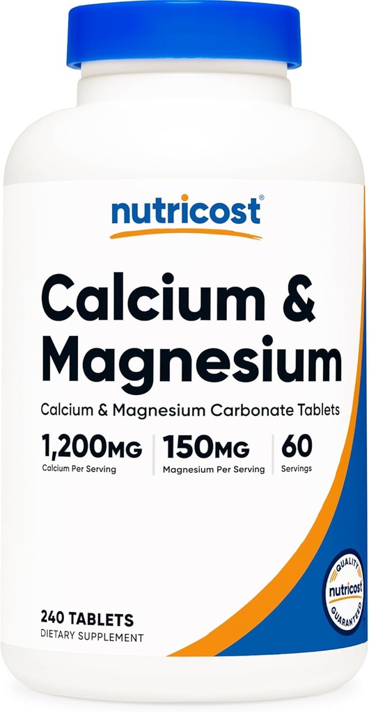 Nutricost Calcium & Magnesium Carbonate 240 Tablets, 1200mg of Ca & 150mg of Mg per Serving, 60 Servings- Gluten Free, Non-GMO