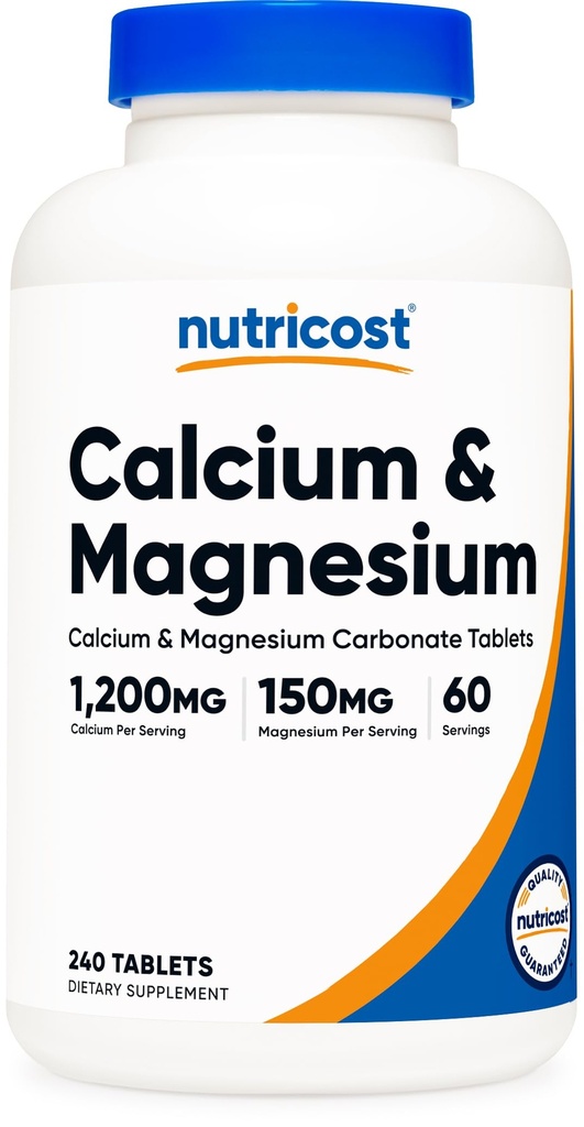 Nutricostdis & Magnezyum Karbonate 240 Tablet, Ca & 150mg of Mg'in 1200 mg of Ca & 150mg of Mg per Service, 60 Services- Gluten Free, Non-GMO