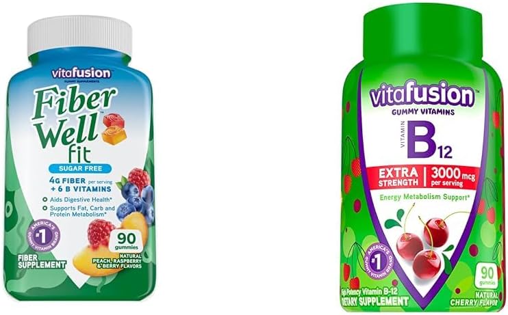 Vitafüzyon Fiber Well Fit Gummies Supplement, 90 Kont (Pazar Mayıs Vary) ve Enerji Metabolism Desteği için Ekstra Güç Vitaminleri