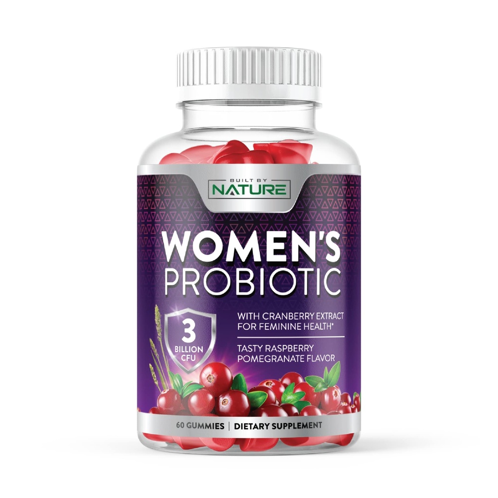 Nature Probiyotiks for Women Gummies 3 Milyar CFU, 6 Probiyotik Strains with Cranberry Supplement, Digestive, Immune, Vaginal & Urinary Health, Raf Stable, 60 Gummy