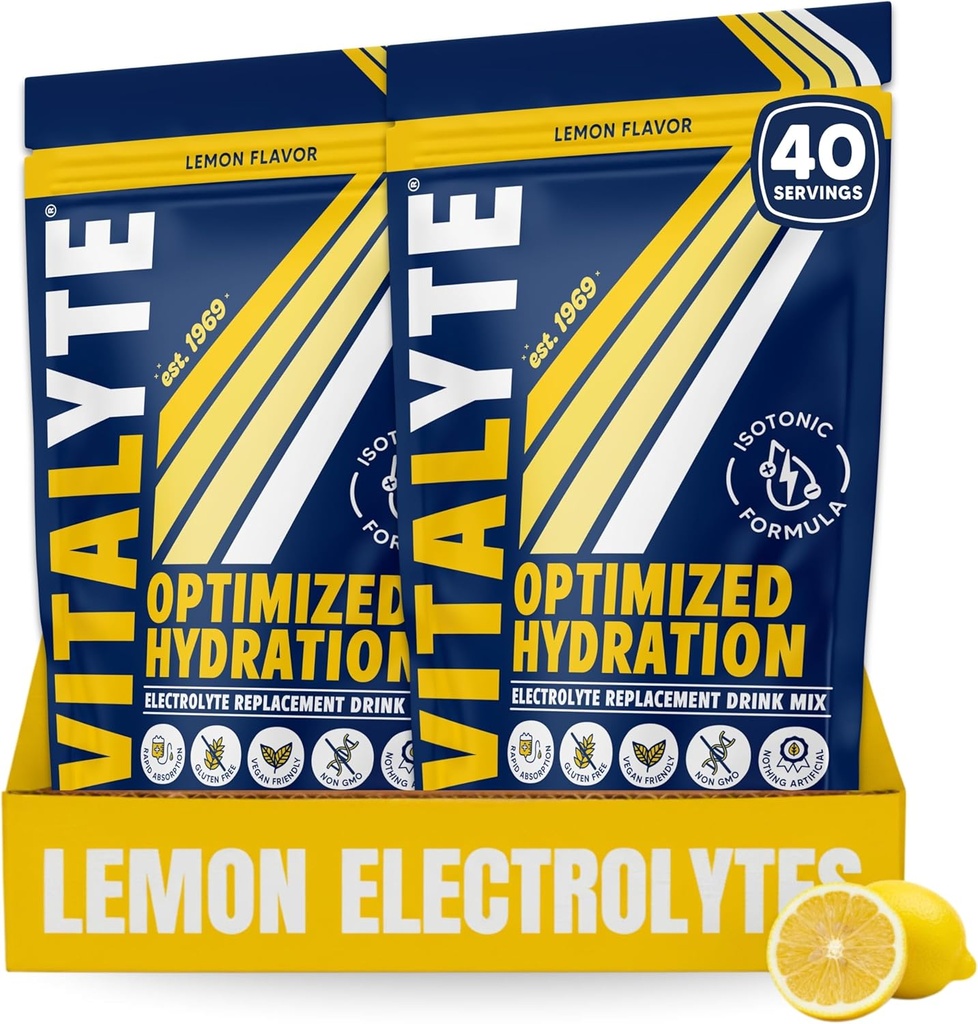 Vitalyte Electrolyte Toz İç Mix, Isotonic Electrolyte Hydration Mix, Gluten Free Post Workout Toz Mix, 2, 35 oz. Her biri, Lemon Flavor