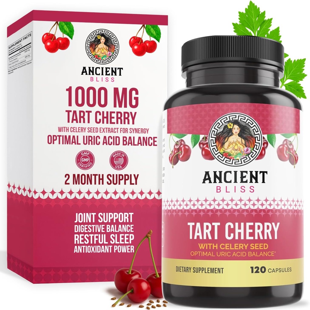 Eski Bliss Tart Cherry Capsules, Inflammation & Joint Support Supplement for Men & Women, Tart Cherry Supplement to Support Digestion, Sleep & Vitality (120 Capsules)