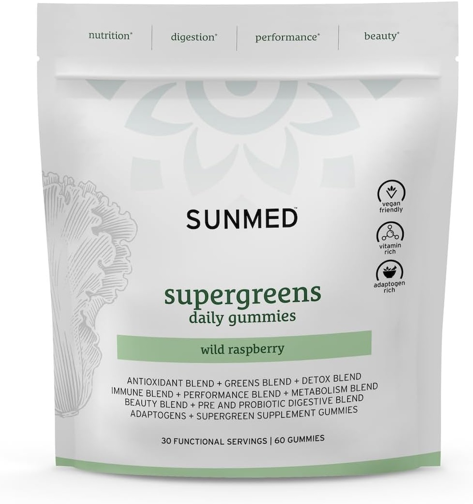 SUNMED Supergreens Daily Gummies – Wellness Blend με Ashwagandha, Πράσινο Τσάι, Spirulina, Προβιοτικά, Αντιοξειδωτικά & Detox Υποστήριξη για Ασυλία, Οπίσθια, Δέρμα & Εγκεφαλική Υγεία 