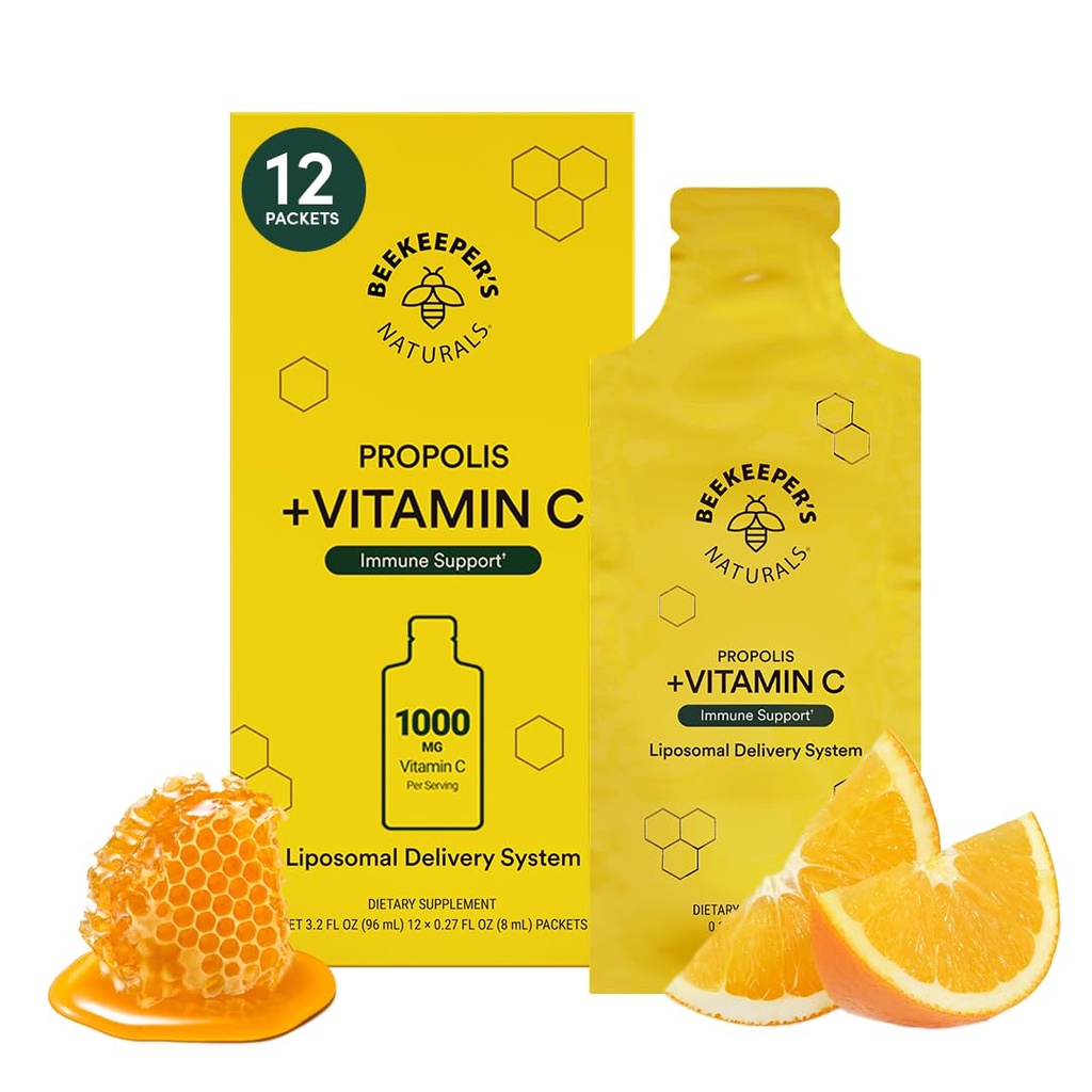 Propolis Liposomal Vitamin C Tarafından Beekeeper's Naturals, 1000 mg C, Propolis & Organik Honey, Supercharged Immune Support & Artan Bioavailibity for Max Abxia, 12 Ct