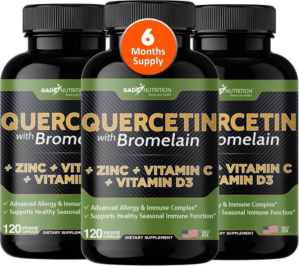 Gade Beslenme Quercetin ile C ve çinko - Quercetin 500 mg - Quercetin - Tang Quercetin - Quercetin Supplements + D3 (Non-GMO, Gluten-Free, Vegan) - 6 ay Supply