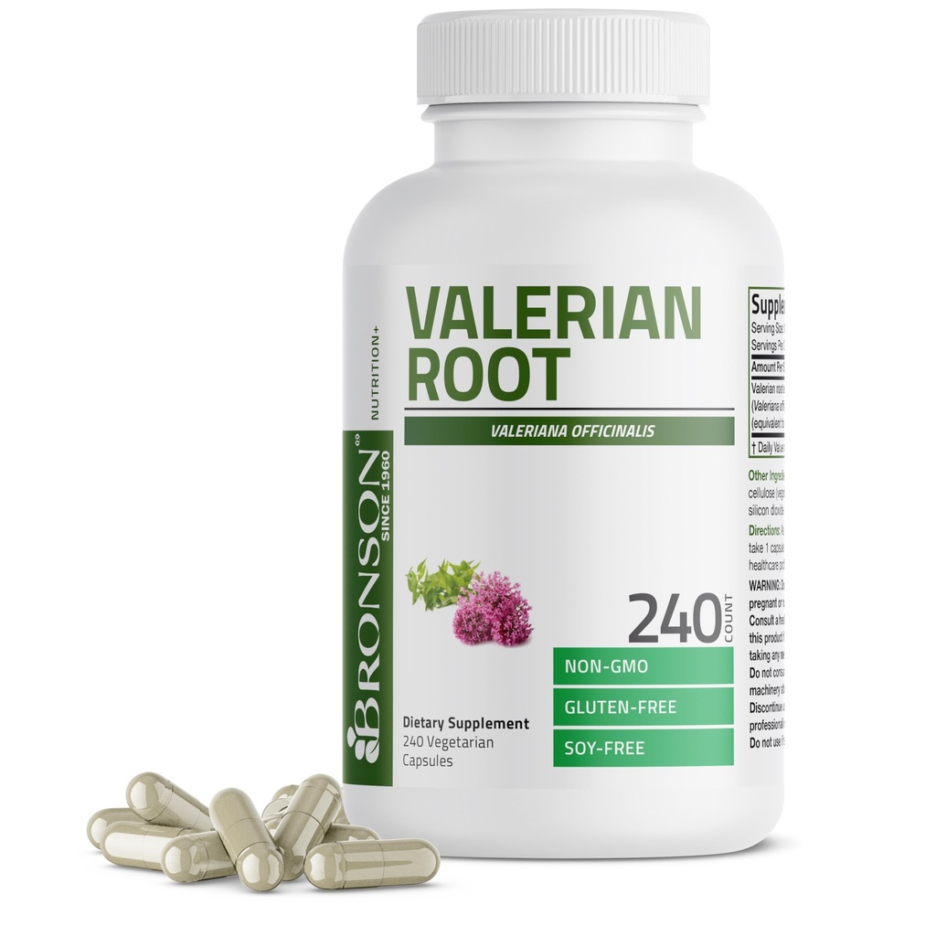 Bronson Valerian Root Capsules - Valerian Officinalis - Rahatlama - Non-GMO, Soy-Free Gluten-Free, 240 Vegetarian Capsules