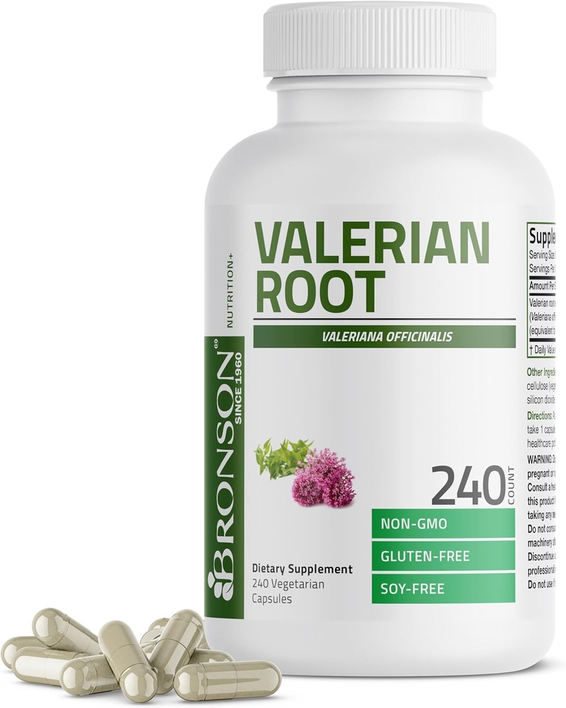 Bronson Valerian Root Capsules - Valerian Officinalis - Rahatlama - Non-GMO, Soy-Free Gluten-Free, 240 Vegetarian Capsules