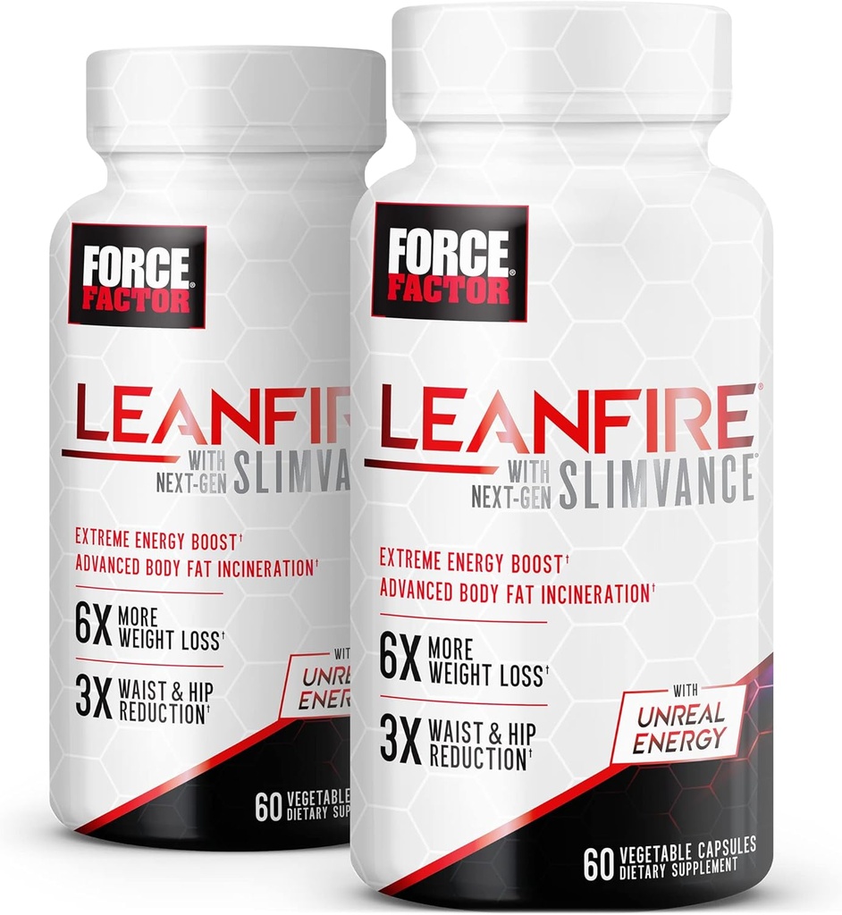 FORCE FACTOR LeanFire with Next-Gen SLIMVANCE, 2-Pack, Advanced Energy Pills with B Vitamins and Caffeine to Boost Metabolism, Advanced Focus, and improve Workout & Fitness Performance, 120 Capsules