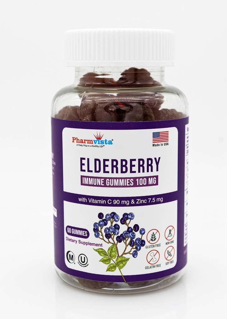Yaşlı Gummies 100 mg C ve çinko ile - Immune Support, Gluten Free Gummies with 7% Anthoycyanin - 60