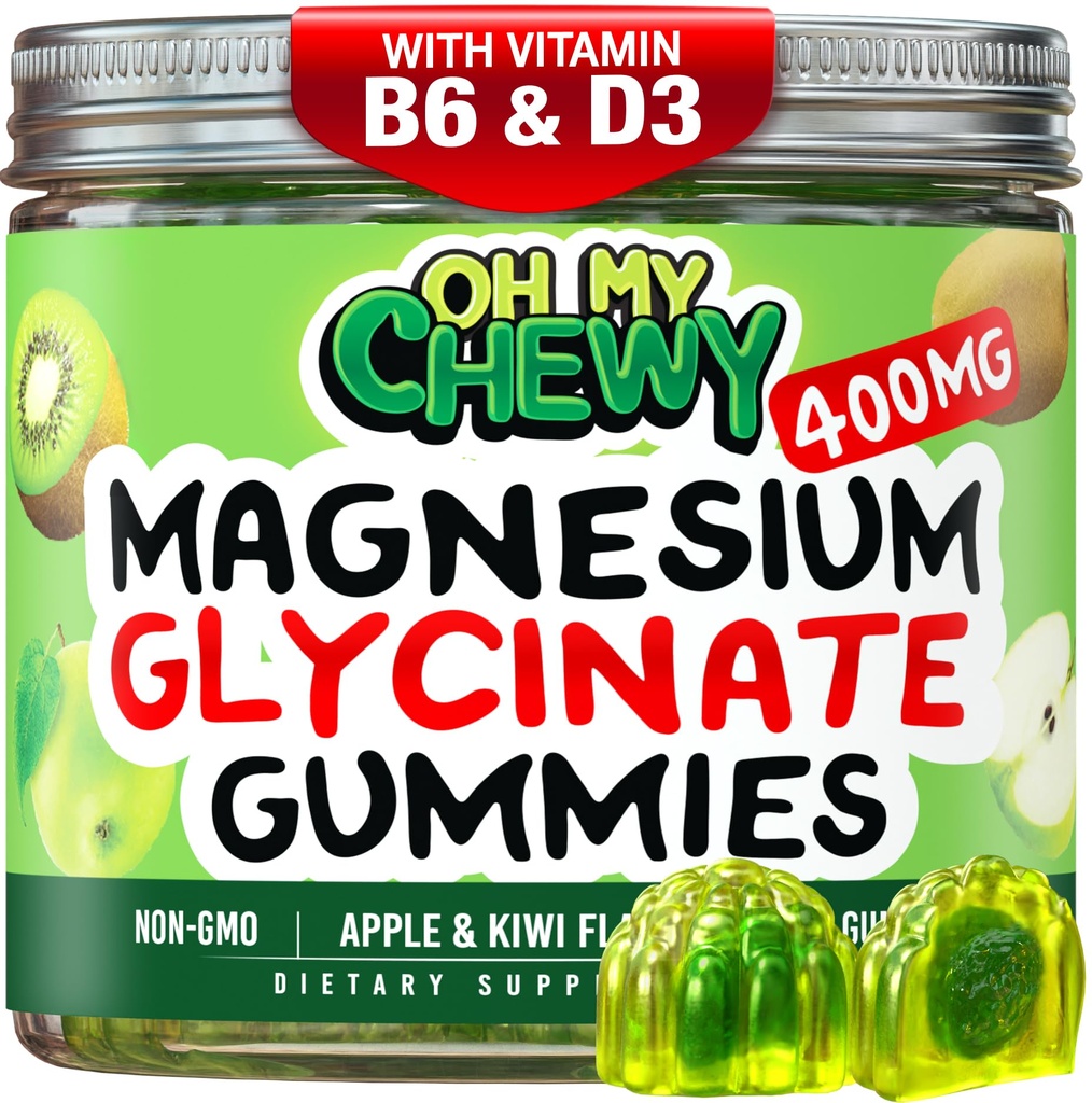Κεντρο-γεμισμένο Μαγνήσιο Glycinate Gummies 400MG - Υψηλή απορρόφηση για παιδιά, εφήβους και ενήλικες - Συμπλήρωμα για ύπνο, ηρεμία & μυϊκή χαλάρωση με B6 & D3 - Gluten Free & Vegan Friendly - 120 Count
