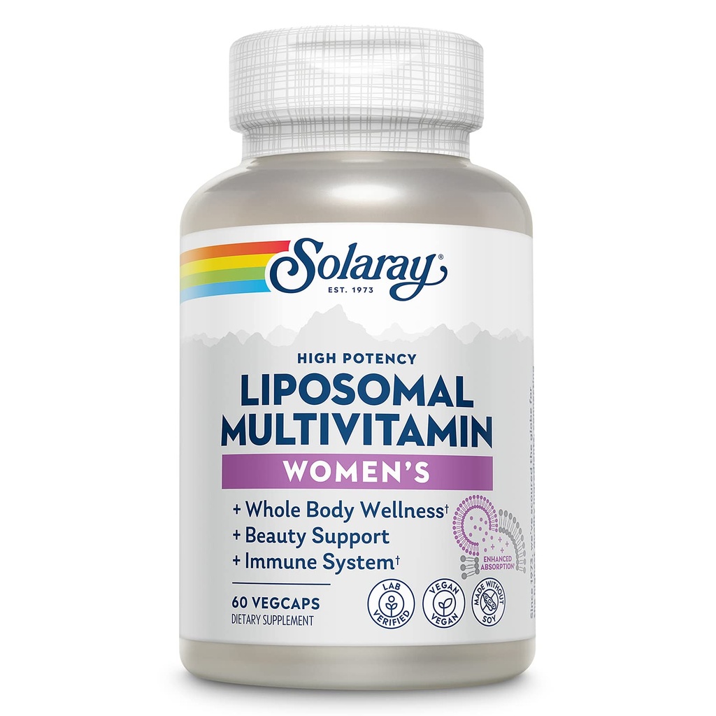 SOLARAY Liposomal Multivitamin for Women,Boostd Abpole, High Potency w/Iron, Vitamin D, C, B12, Biotin, CoQ10, Immune Support, Bone Health, Vegan, 30 Hizmet, 60 VegCaps