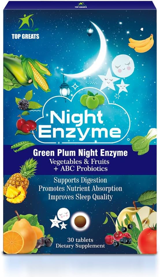 Night Enzyme, Daily Multi Digestive Enzymes, Green Plum Φρούτα και Λαχανικά με Προβιοτικά, Ανακούφιση Bloating, Καλύτερη ποιότητα ύπνου, Για άνδρες και γυναίκες, Προώθηση Digestive Υγεία- 120 δισκία