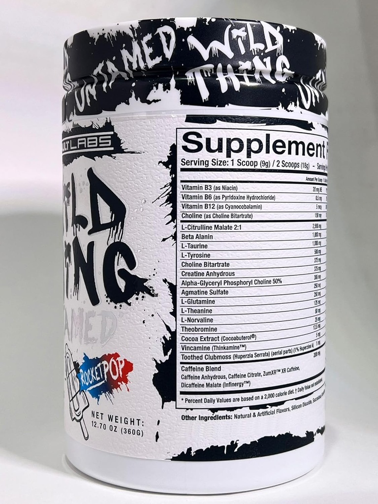 Wild Thing Pre Workout Powder Blend of Di-Citrulline Malate,Beta Alanine,L-Glutamine,Caffeine Anhydrous,L-Tyrosine,Huperzine,Cocoa Extract for Energy, Muscle Health and Focus| Rocket Pop