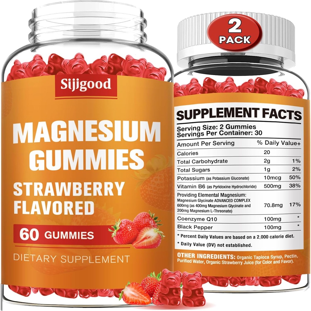 2 Pack High Abxia Magnezyum Glycinate Gummies, Magnezyum Gummies for Women, Men and Kids, Sağlıklı Rahatlama, zzZ, Kas, Bone & Energy