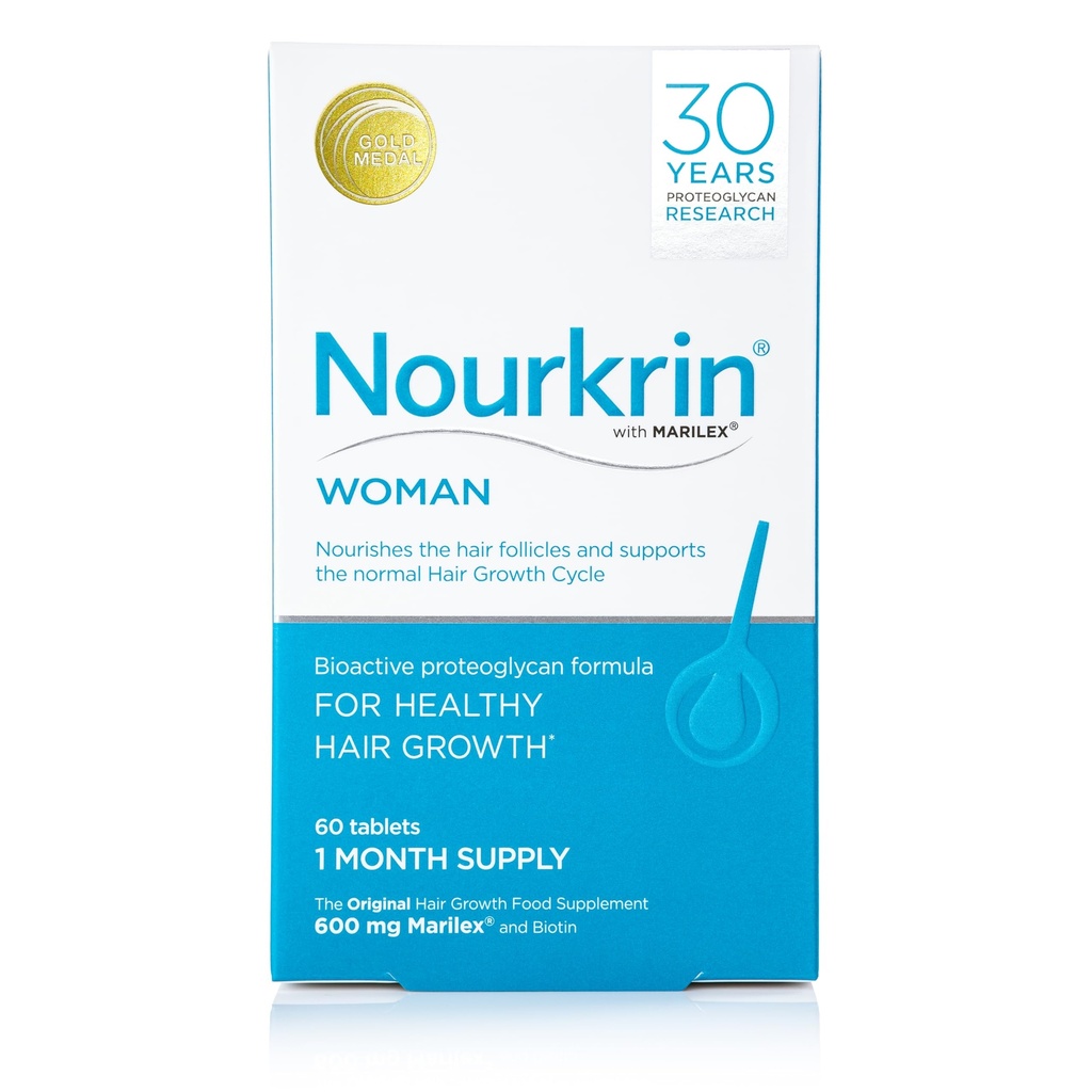 Nourkrin Γυναίκα για υγιή ανάπτυξη μαλλιών συμπλήρωμα διατροφής με Marilex, βιοτίνη και διοξείδιο του πυριτίου 60 δισκία συσκευασία (1 μήνα προμήθεια)