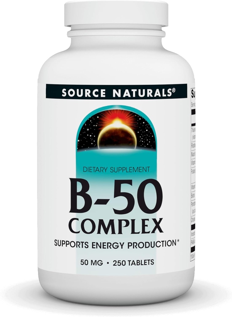 Source Naturals B-50 Kompleksi 50 mg B-Vitamins for Energy Production Support - 250 Tablet