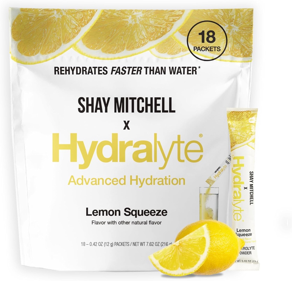 Hydralyte Shay Mitchell Low Sugar Rapid Rehidr - Lightly Sparkling Electrolyte Toz Paketleri, Lemon Squeeze | Travel Essential - Workout Essential - Recovery Toz (18)