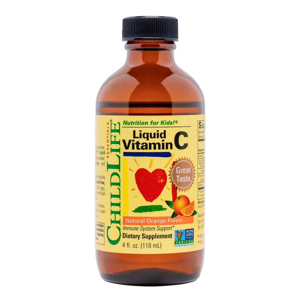 ÇOCUKLIFE ESSENTIALS Sıvı Vitamin C - Çocuklar için Saf Vitamin C Sıvı Supplement, Immune System Support, Great Taste - Natural Orange, 4 Fl Oz (Pack of 1)