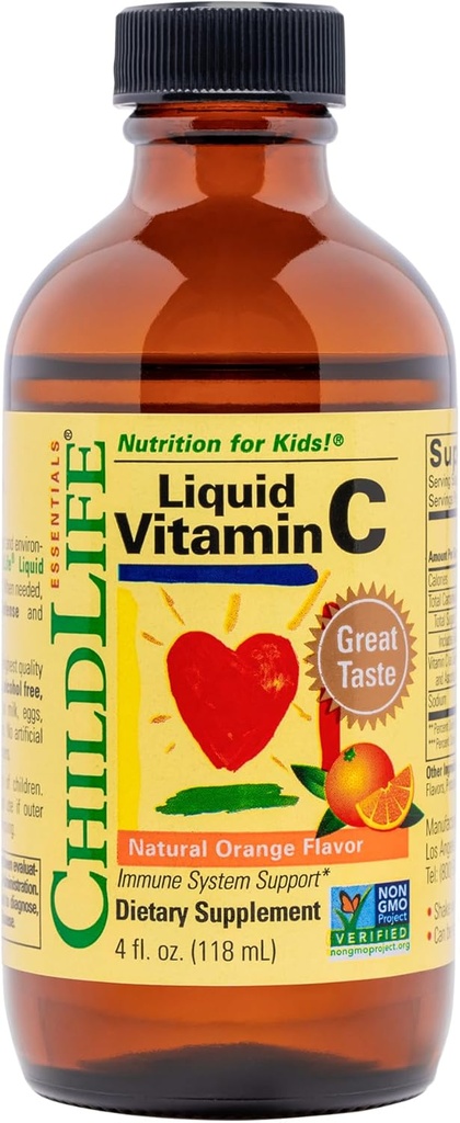 ÇOCUKLIFE ESSENTIALS Sıvı Vitamin C - Çocuklar için Saf Vitamin C Sıvı Supplement, Immune System Support, Great Taste - Natural Orange, 4 Fl Oz (Pack of 1)