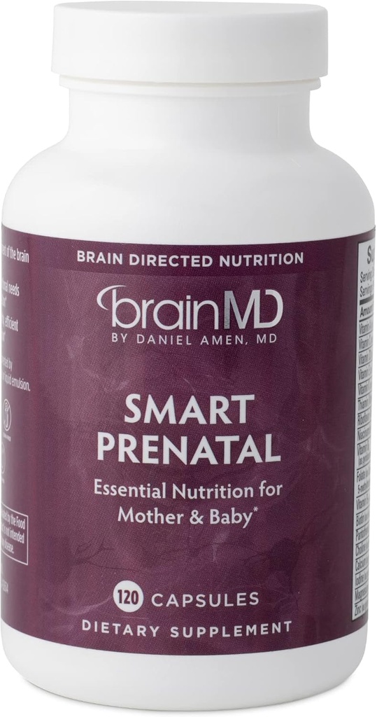 Dr Amen BrainMD Smart Prenatal - 120 Capsules - Anne ve Bebek için Çokvitamin, Bebeklerde Sağlıklı Gebelik & Büyüme ve Geliştirmeyi Teşvik - Gluten-Free - 30 Hizmet