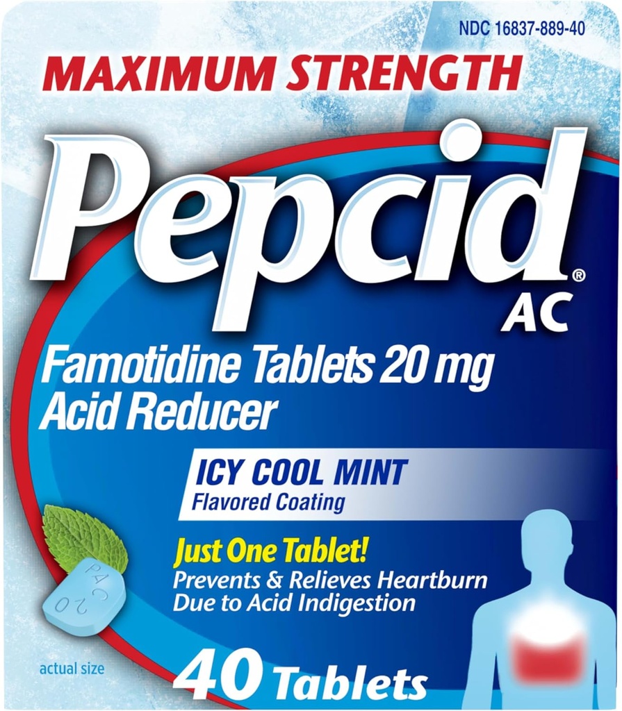Pepcid AC maximum Strength Heartburn Relief Tabletleri, OTC Tıp Önleme & Relieves Heartburn Asit Indigestion & Sour Stomach, 20 mg Famotidine Asit Özellikleri, ICY Cool Mint, 40 ct