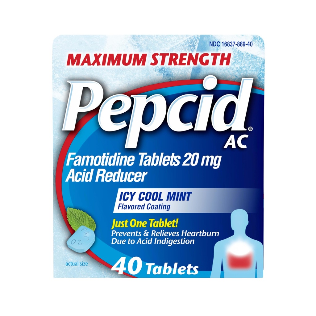 Pepcid AC maximum Strength Heartburn Relief Tabletleri, OTC Tıp Önleme & Relieves Heartburn Asit Indigestion & Sour Stomach, 20 mg Famotidine Asit Özellikleri, ICY Cool Mint, 40 ct