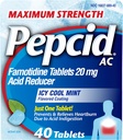 Pepcid AC Maximum Strength Heartburn Relief Tablets, OTC Medicine Prevents & Relieves Heartburn Due to Acid Indigestion & Sour Stomach, 20mg Famotidine Acid Reducer, ICY Cool Mint, 40 ct