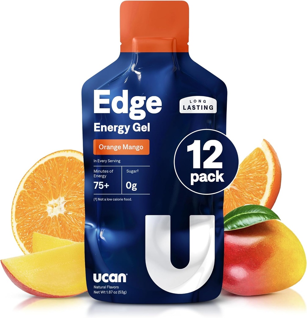 UCAN Edge Energy Gel Shots, Orange Mango (12, 2 ουγγιά πακέτα) για τρέξιμο, εκπαίδευση, προπονήσεις, καταλληλότητα, Ποδηλασία, Crossfit 