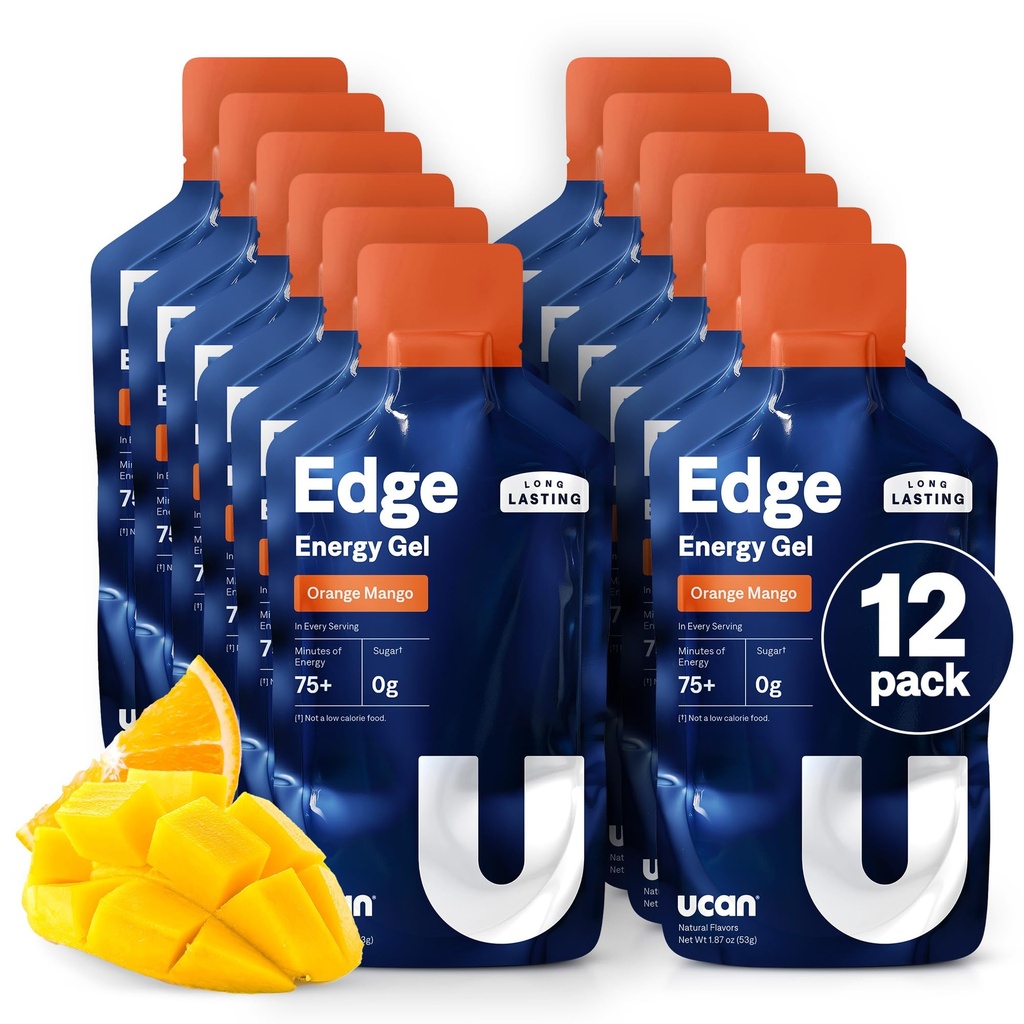 UCAN Edge Energy Gel Shots, Orange Mango (12, 2 Ounce Packets) for Run, Education, Workouts, Fitness, Bisiklet, Crossfit | Sugar-Free, Vegan, & Keto Friendly Energy