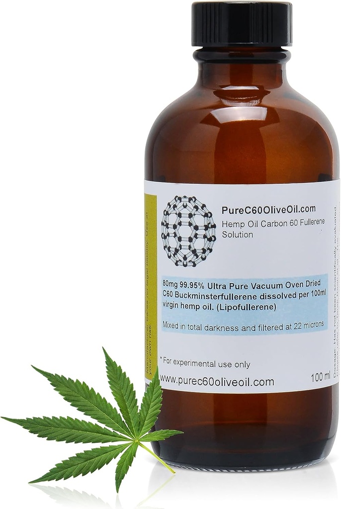 PureC60OliveOil C60 Organik Hemp Tohum Petrol 100 ml / 3.4 Fl Oz - 99.95 Karbon 60Fi Ücretsiz 80 mg - Amber Glass Şişe - Gıda Sınıfı - Karbon 60 Hemp Petrol - Lider Global Yapımcı