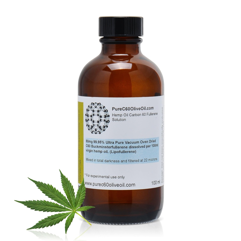 PureC60OliveOil C60 Organik Hemp Tohum Petrol 100 ml / 3.4 Fl Oz - 99.95 Karbon 60Fi Ücretsiz 80 mg - Amber Glass Şişe - Gıda Sınıfı - Karbon 60 Hemp Petrol - Lider Global Yapımcı