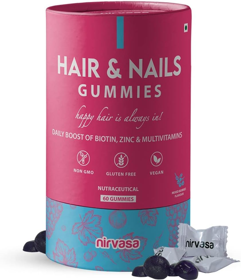 Biotin ile Saç ve Çiçekler | Saç, Nail, Skin Health & Nourished | Ideal Supplement for Men & Women | Sugar-Free I Karmages Flavoured - 60 Gummies Set of 1
