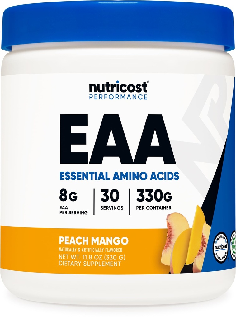 Nutricost EAA Toz 30 Hizmetler (Peach Mango) - Essential Amino Asitler - Non-GMO, Gluten Free, Vegetarian Friendly Friendly Friendly