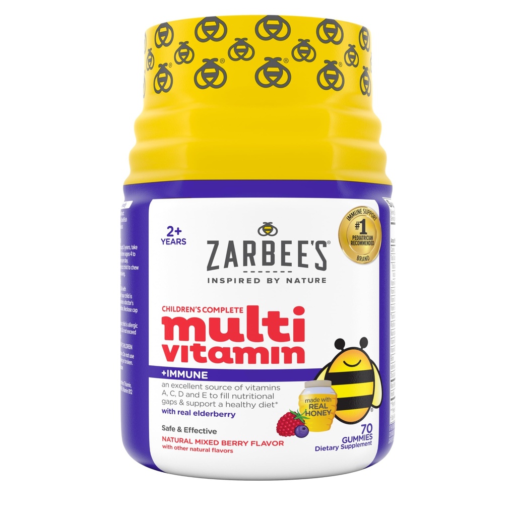 Πλήρης Παιδική Πολυβιταμίνη Gummies + Ανοσολογική Υποστήριξη, Μέλι Γεύση, Χωρίς Γλουτένη & Ζελατίνη, Βιταμίνες A, C, D3, E, B6, B12, Φολικό οξύ & B-Complex, 70 Count