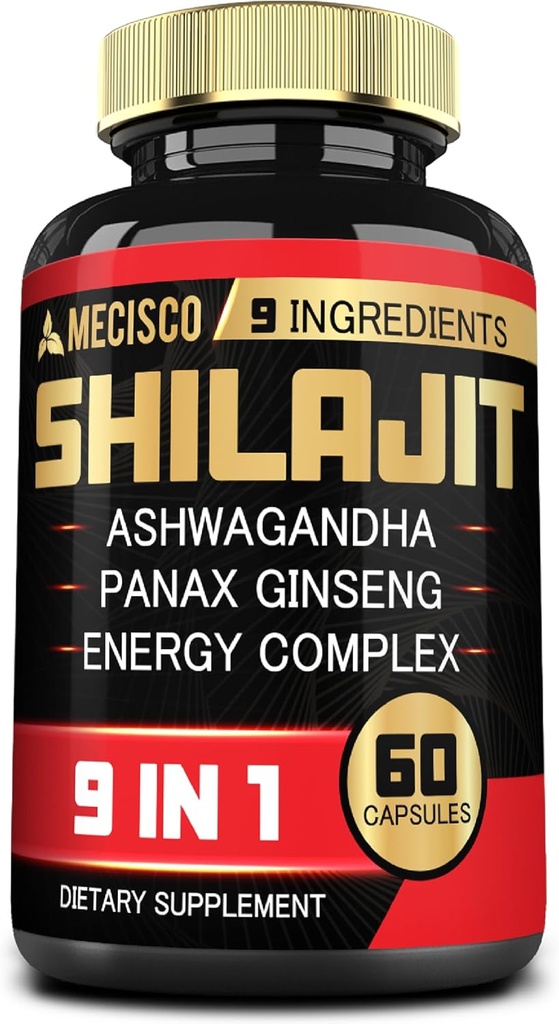 Shilajit Supplement with Ashwagandha Root, Panax Ginseng, L-Arginine, Chaga & More - Shilajit Pure Himalaya Organik - Immune System, Energy Production, Stamina & Comfortable Mood - 60 Capsules