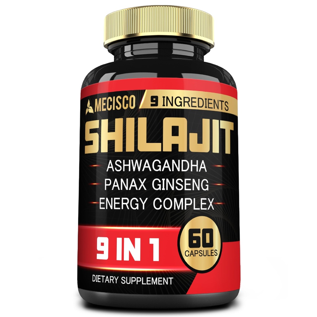 Shilajit Supplement with Ashwagandha Root, Panax Ginseng, L-Arginine, Chaga & More - Shilajit Pure Himalaya Organik - Immune System, Energy Production, Stamina & Comfortable Mood - 60 Capsules