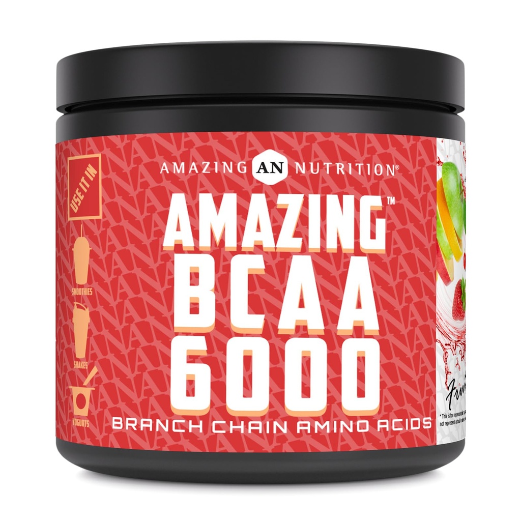 Amazing Nutrition Amazing BCAA 6000 | 6 Grams BCAA Per | 30 Servisler Toz | Branşlı Zincir Ekle Asit Supplement | ABD'de (Doğal Meyveli)